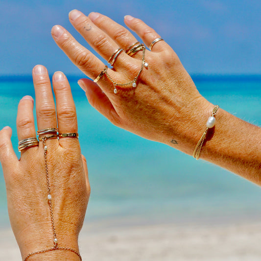 Trident of the Sea Pearl Triple Chain Bracelet