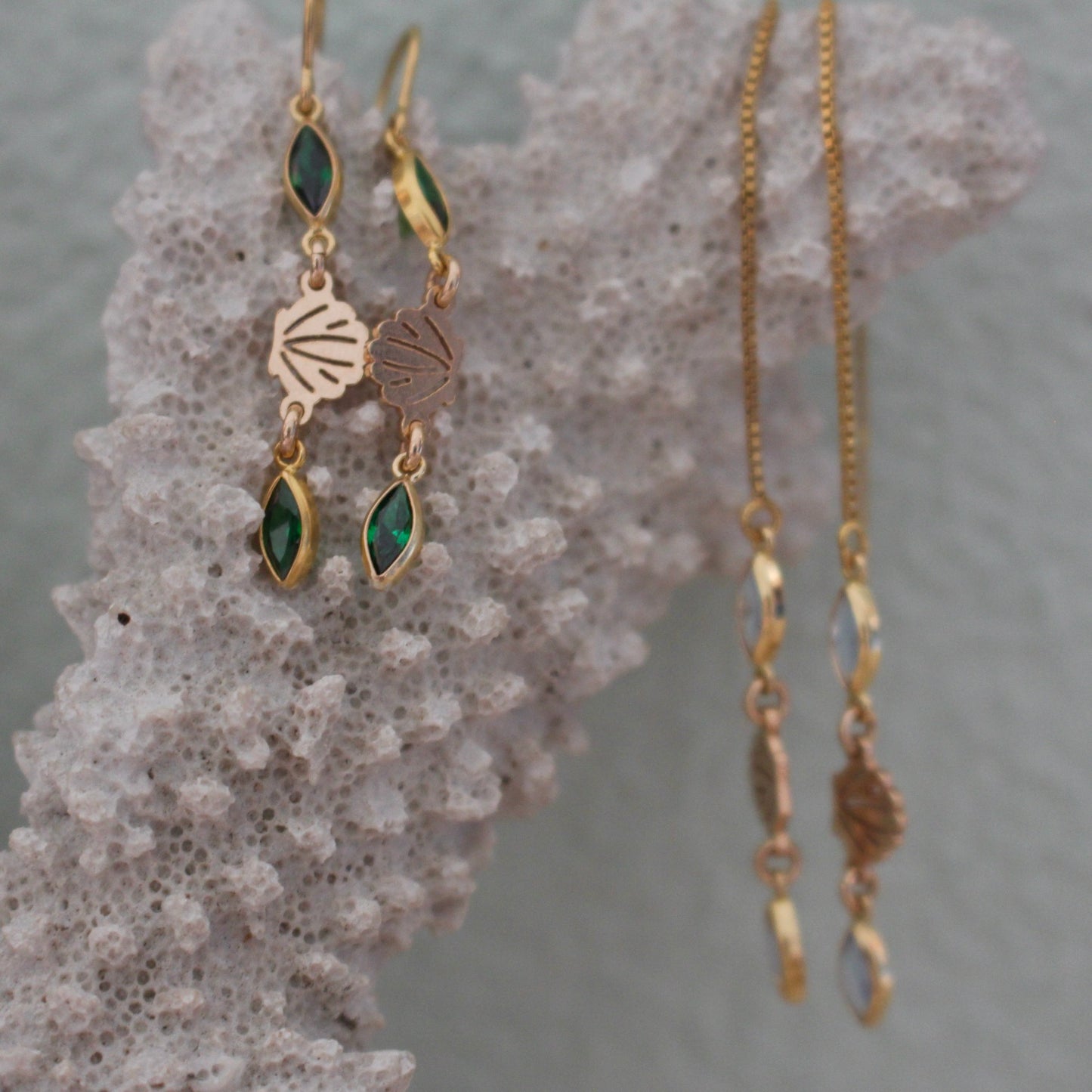 Venus Shell Gemstone Threader Earring