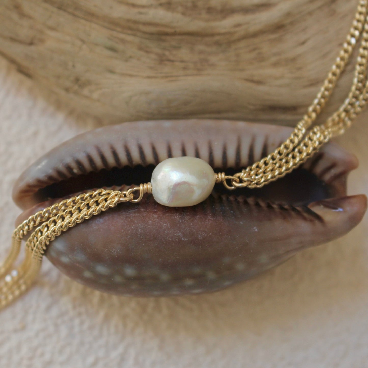 Trident of the Sea Pearl Triple Chain Bracelet