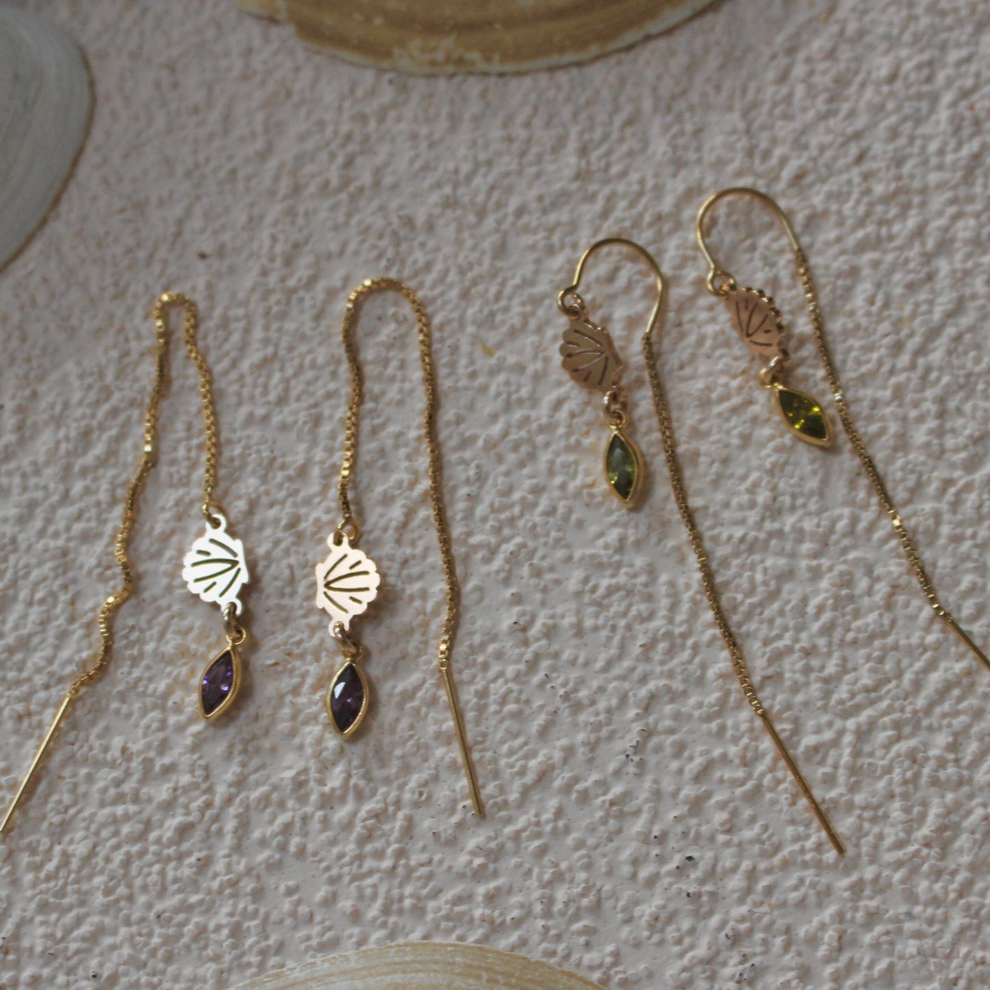 Venus Shell Gemstone Threader Earring