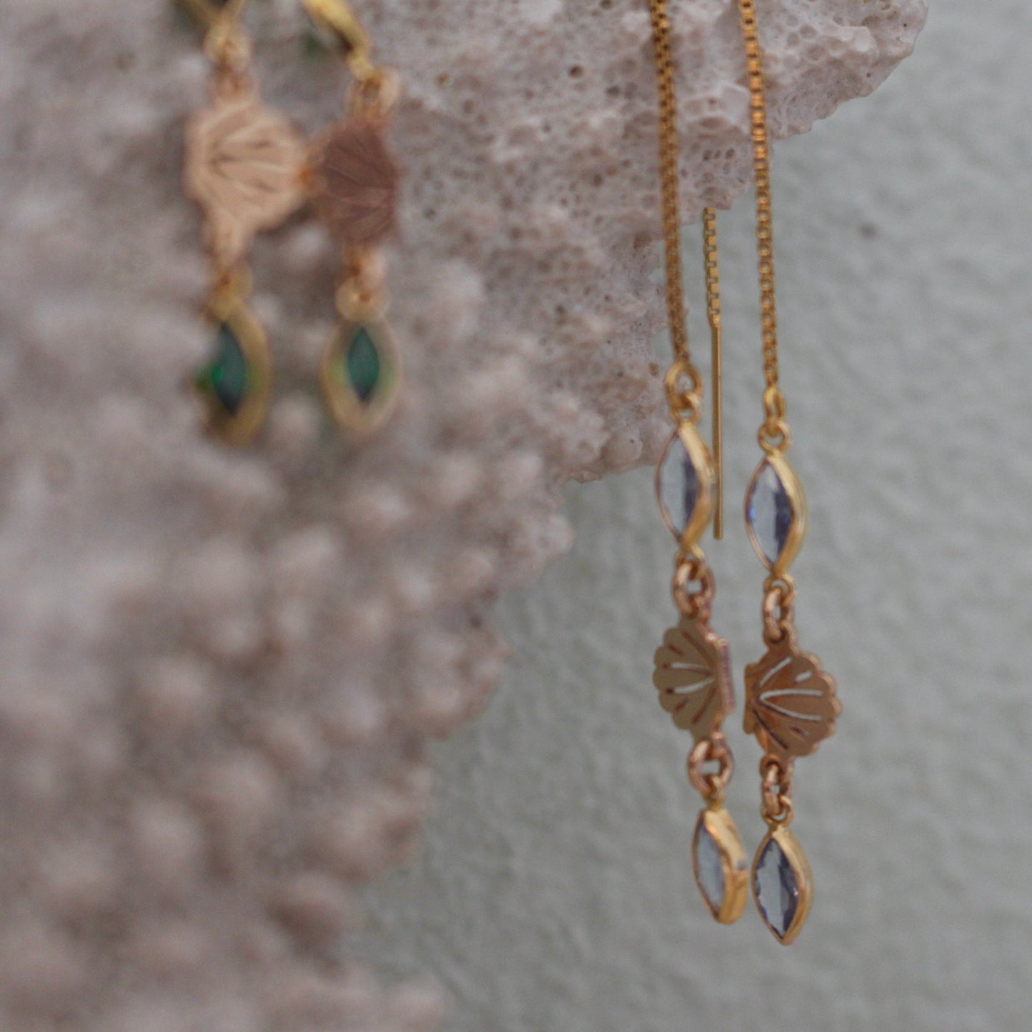 Venus Shell Gemstone Threader Earring